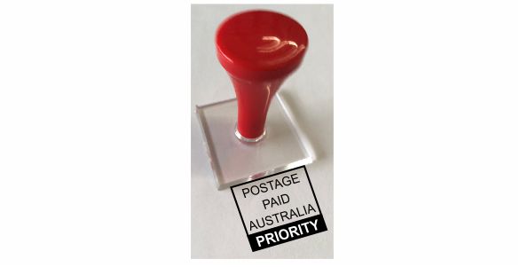 Sample B-Priority Postage Paid Australia Hand Stamp $19.85 including gst