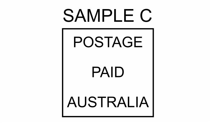 Sample A & C-Postage Paid Australia Hand Stamp $19.85 including gst-