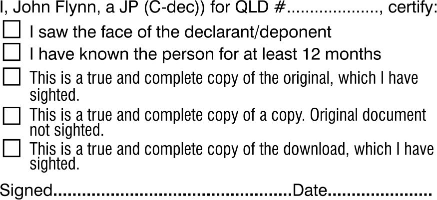 QLD11A Queensland Justice of the Peace Identification and Certification Stamp