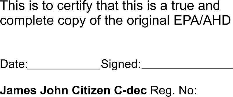 QLD 63 Certifying copies of EDA and AHD