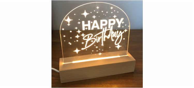 HAPPY BIRTHDAY STAR SPARKLE LED ACRYLIC LIGHT BASE