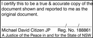 J. Peace No. 5  Certification Stamp