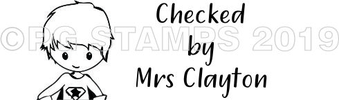 Super Hero 11 - CHECKED BY personalised teacher stamp
